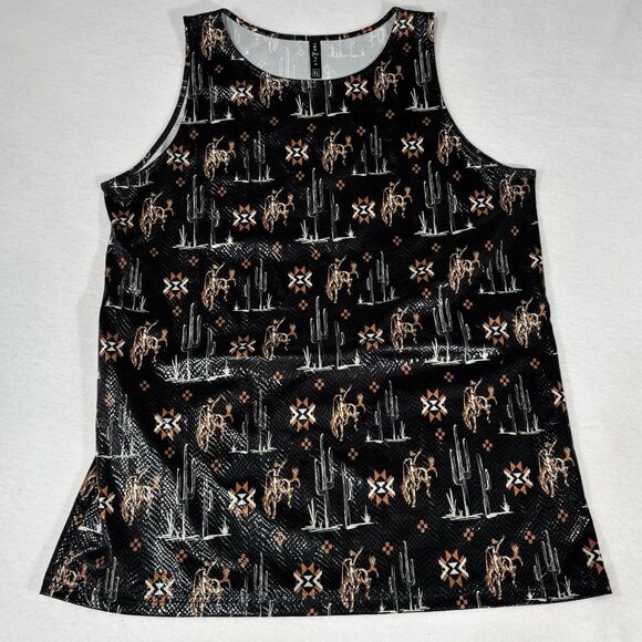 TWO 2 FLY Tank Top Saddle Buster Tank Western Print Brown Textured Knit - Picture 1 of 7